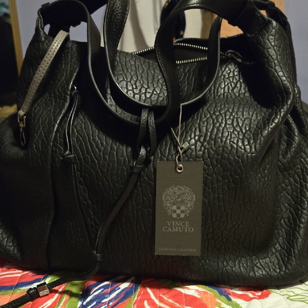 Vince Camuto Textured Black Shoulder Bag